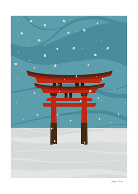 Japan torii gate and snow