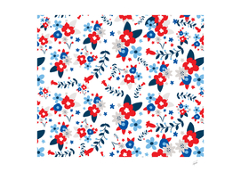 Hand Drawn Red and Blue Flowers