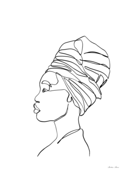 Black woman head wrap one line art