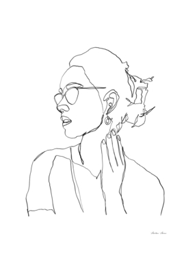 Woman in glasses rough one line art