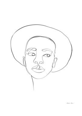 Black girl with hat one line art