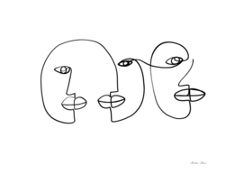 Three Abstract face one line art