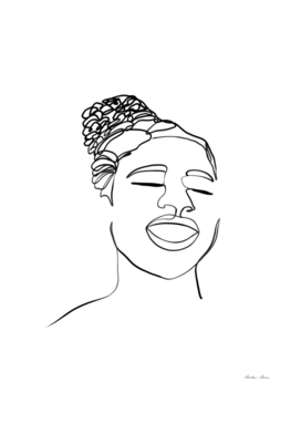 Happy black woman one line art