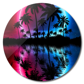 Neon landscape: Neon circle on a tropical beach