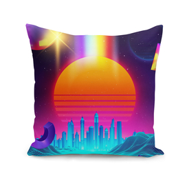 Neon sunset, city and sphere