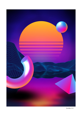 Neon sunset, geometric figures