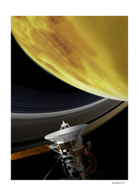 Saturn and Cassini probe - space poster