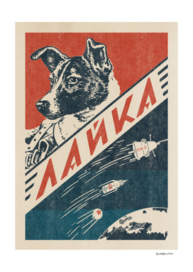 Laika, Soviet space dog - Vintage retro space poster