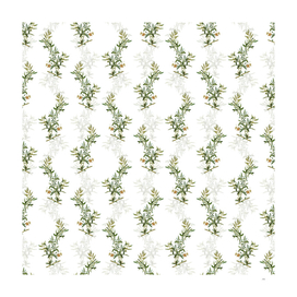 Vintage Goji Berry Branch Pattern on White