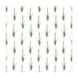 Vintage Pale Yellow Eyed Grass Pattern on White
