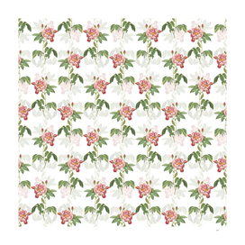 Variegated French Rosebush Pattern on White