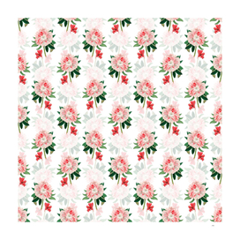 Vintage Rhododendron Flower Pattern on White