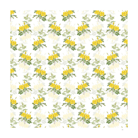 Vintage Yellow Sweetbriar Roses Pattern on White
