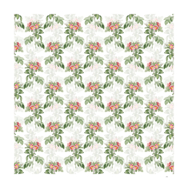 Vintage Pasture Rose Botanical Pattern on White
