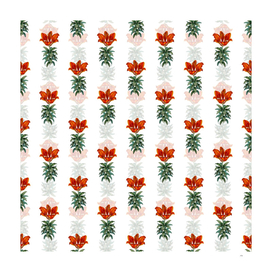 Vintage Blood Red Lily Flower Pattern on White