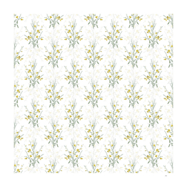 Vintage Yellow Broom Flowers Pattern on White