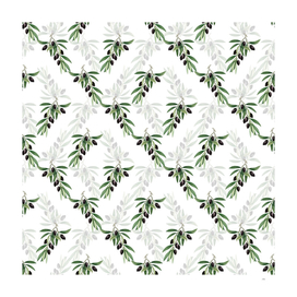 Vintage Olive Tree Branch Pattern on White