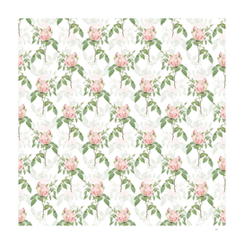 Vintage Fragrant Rosebush Pattern on White