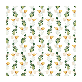 Vintage Winter Citron Botanical Pattern on White