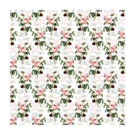 Vintage Provence Rose Botanical Pattern on White