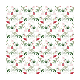 Vintage Red Passion Flower Pattern on White
