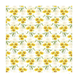 Vintage Blanket Flowers Botanical Pattern on White