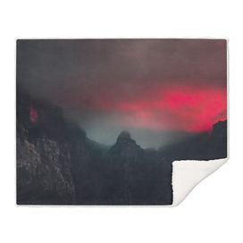 Burning clouds, fog and mountains