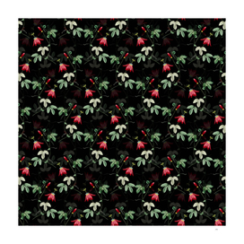 Vintage Red Passion Flower Pattern on Black