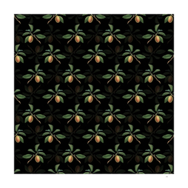 Vintage Armenian Plum Botanical Pattern on Black