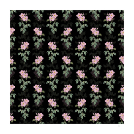 Vintage Tea Scented Roses Bloom Pattern on Black