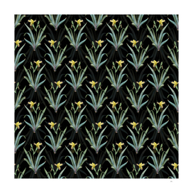 Vintage Hungarian Iris Botanical Pattern on Black