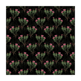 Vintage Garland Flowers Botanical Pattern on Black