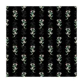 Vintage Long Branched Enothera Pattern on Black