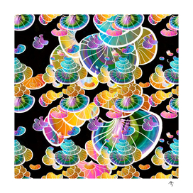 mushrooms, gradient, multicolored, psychedelic, geometry,