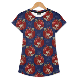 Vintage Red Passion Flower Circle Pattern on Blue
