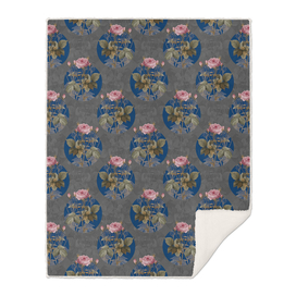 Vintage Pink French Roses Circle Pattern on Gray