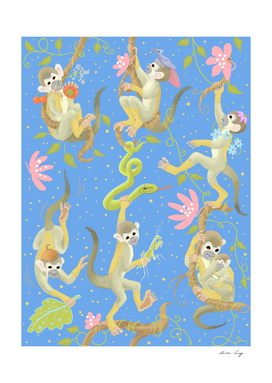 Squirrel monkeys playing in the jungle