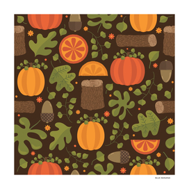 Autumn Pattern Pumpkins Leaves Acorns