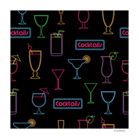 Neon Cocktail Pattern on Black