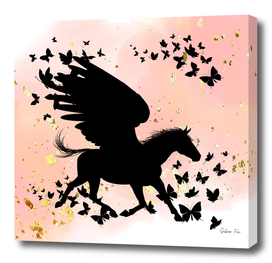 Running Pegasus With Butterflies Rose