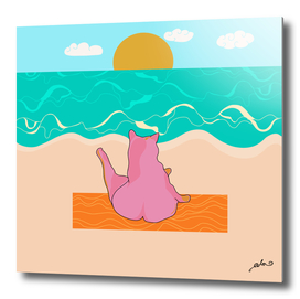 Cat Sunbathing at the Beach
