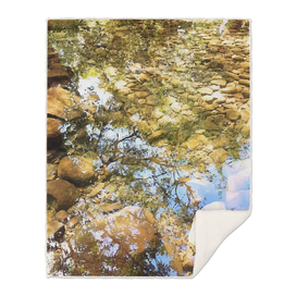 Reflection, lake, trees, pebbles, sparkle, summer, river,