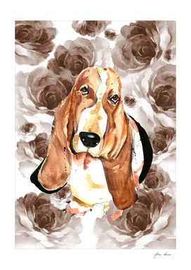 dog cute watercolor and flower