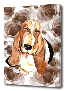 dog cute watercolor and flower
