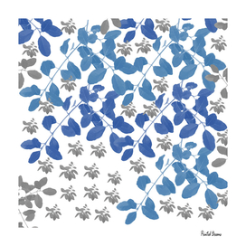 Blue Leaves pattern,  blue, white, grey, leaves.