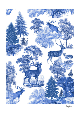 Elegant Vintage Blue Toile Deer