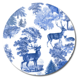 Elegant Vintage Blue Toile Deer