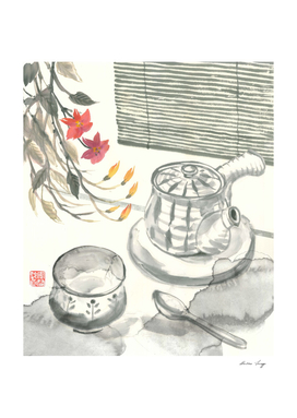 Tea Pot interior with flowers in Japan