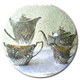 Stylized life: silver tea set