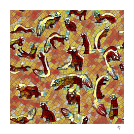 funny skunks, ermine, marten,  mosaic geometry, yellow